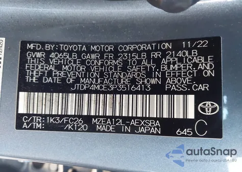 2023 Toyota Corolla Se from USA, damaged, VIN JTDP4MCE3P3516413